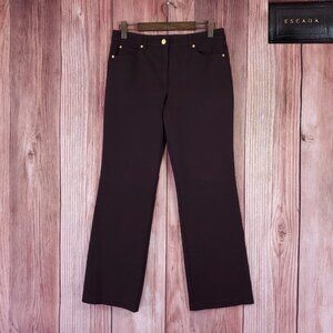 Escada Womens Size 40 US 10 Brown Cotton Blend Flare Pants Gold Button Stretch